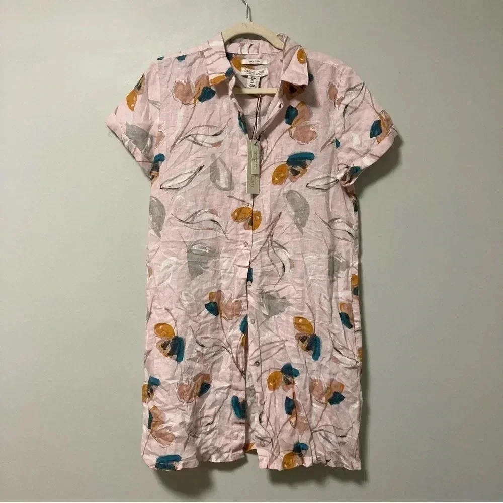 NWT Rachel Zoe floral 100%  linen dress